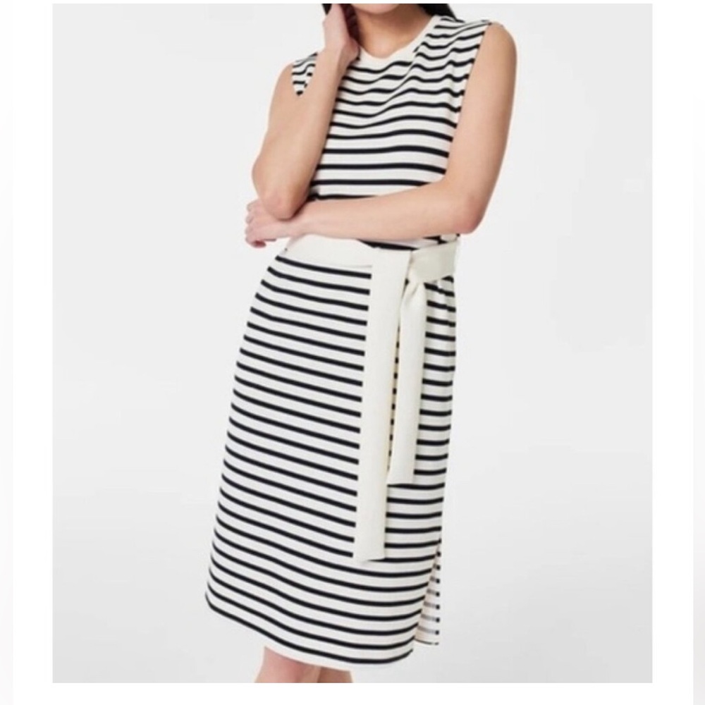 Spanx Air essential stripe sleeveless tank dress tie waist medium